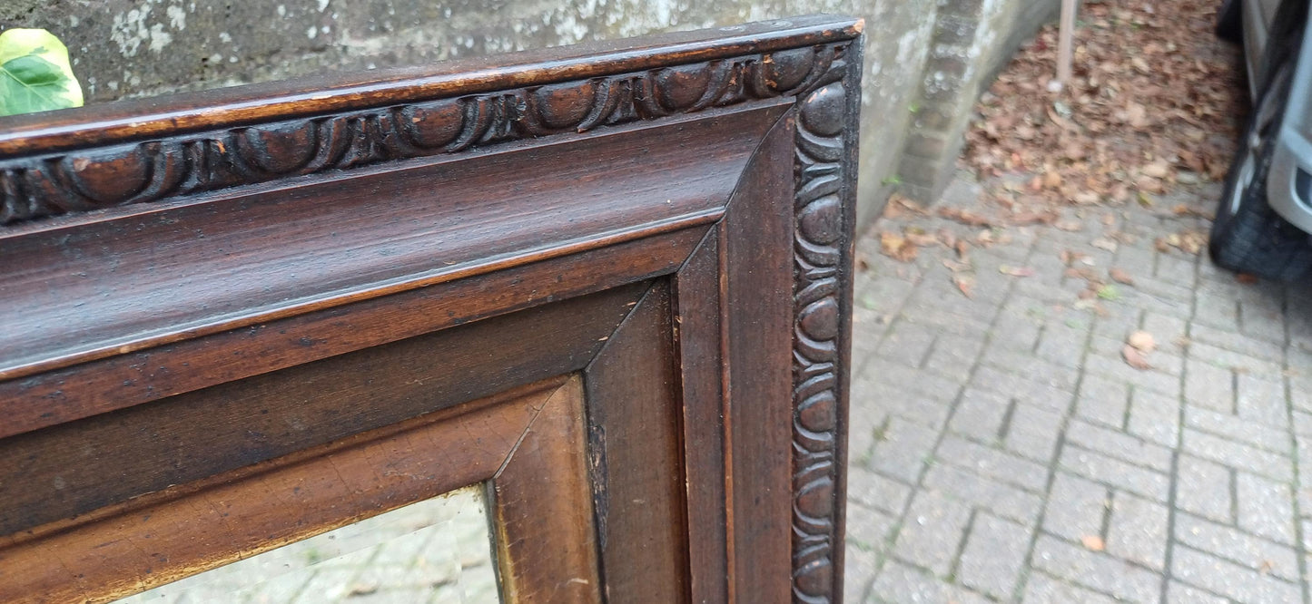 Large Vintage Pre War Central European Floral Mirror with Etched Glass Flower Motif Decoration. Free Hand Delivery.