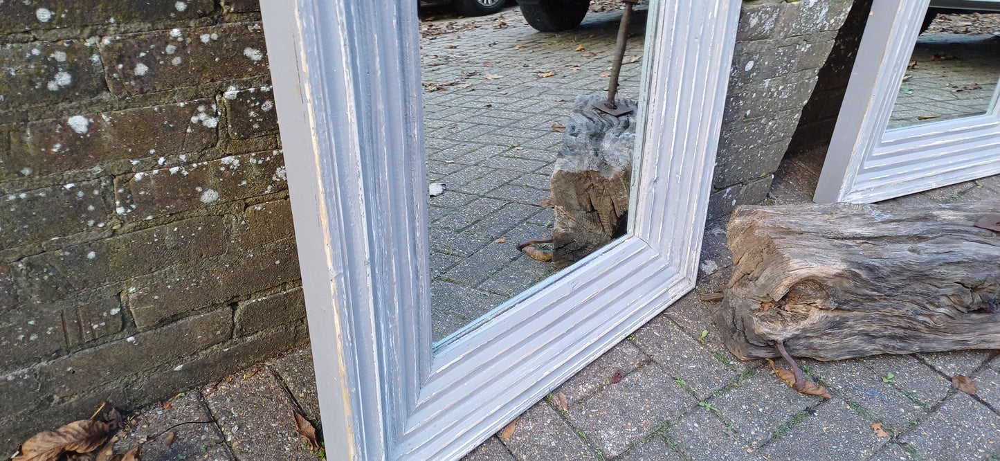 Superb Pair of Very Large Painted Grey Mirrors Bespoke Distressed Contemporary Finish Bevelled Glass. Free Hand Delivery.
