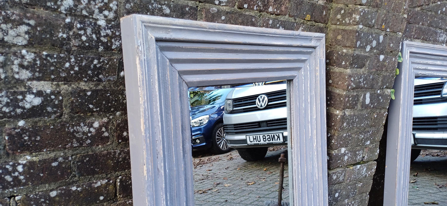 Superb Pair of Very Large Painted Grey Mirrors Bespoke Distressed Contemporary Finish Bevelled Glass. Free Hand Delivery.