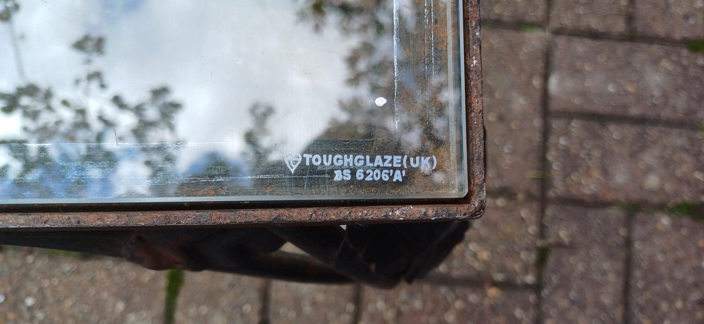 Imposing Upcycled Age Worn Effect Huge Iron and Glass Coffee Table New 1cm Thick Glass Surface. Free Hand Delivery.
