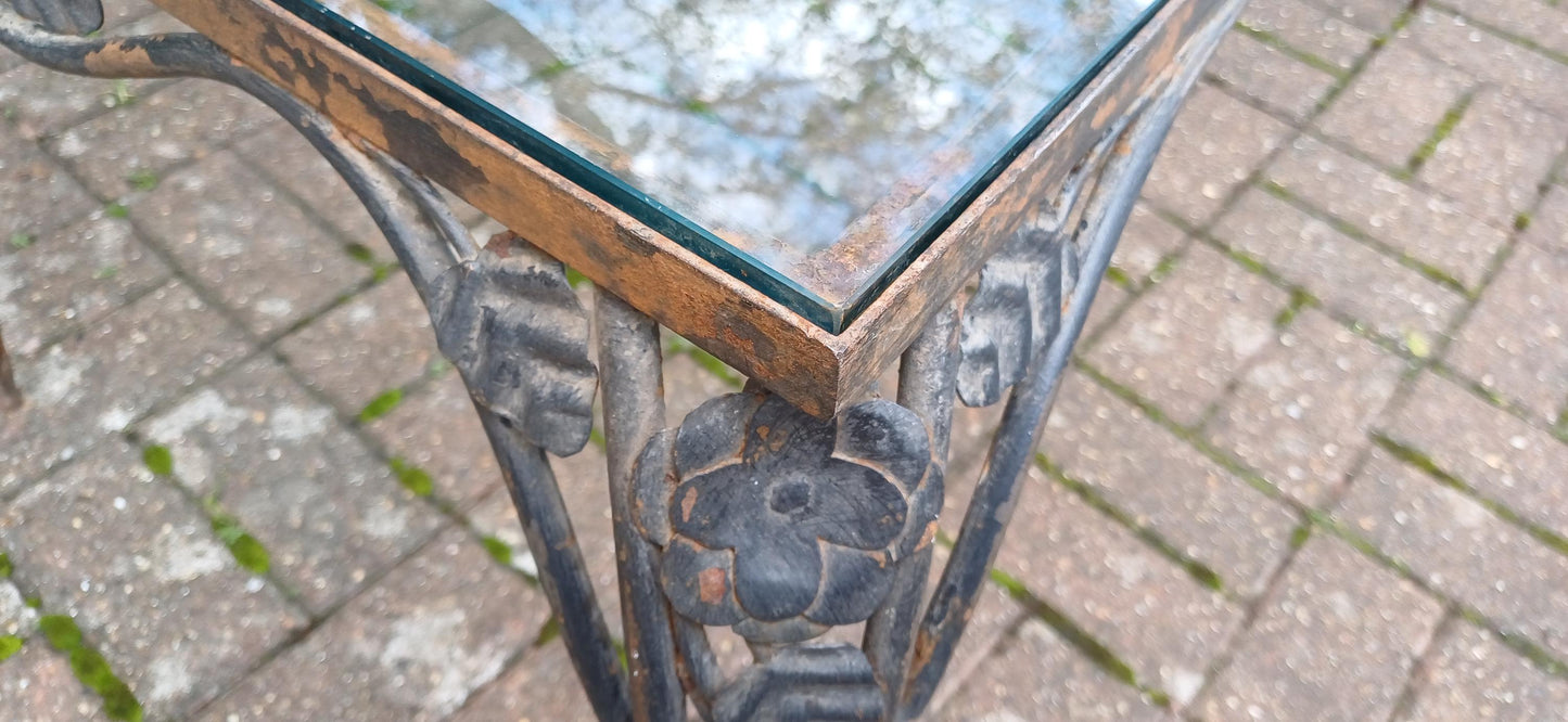 Imposing Upcycled Age Worn Effect Huge Iron and Glass Coffee Table New 1cm Thick Glass Surface. Free Hand Delivery.