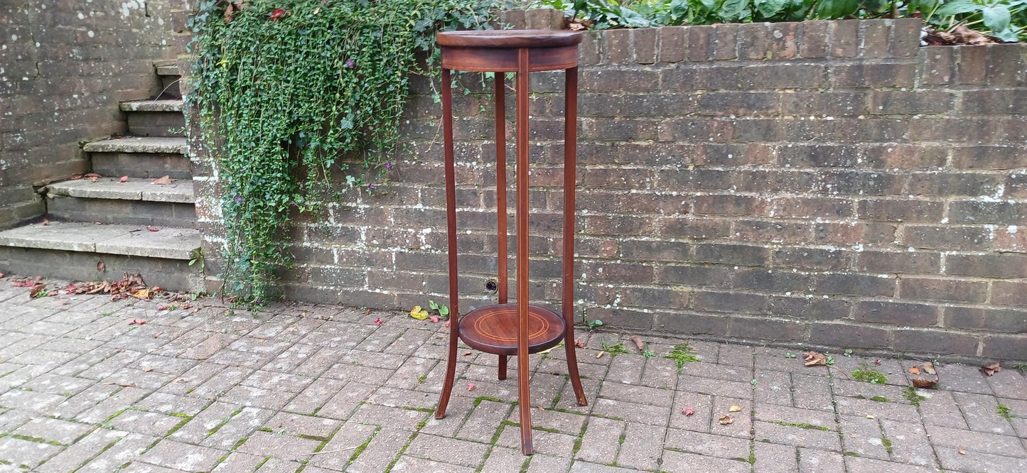 Vintage Inlaid Mahogany Plant Stand – Elegant Entryway Accent Furniture