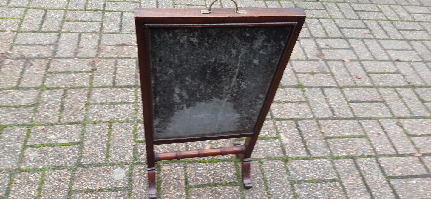 Stunning Top Quality Mahogany Glazed Fire Screen with Galleon Tapestry Unusually Thin Perfect for Smaller Fireplace.