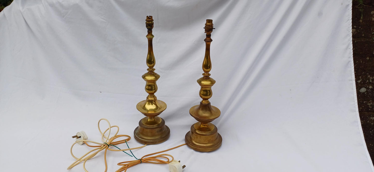 Huge Imposing Vintage pair of tall brass altar style candlestick holder lamp bases – 54cm tall
