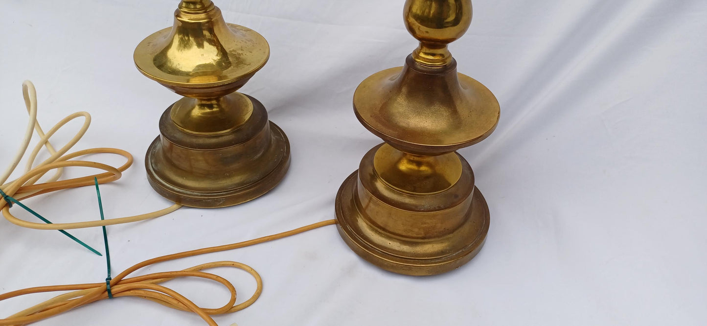 Huge Imposing Vintage pair of tall brass altar style candlestick holder lamp bases – 54cm tall