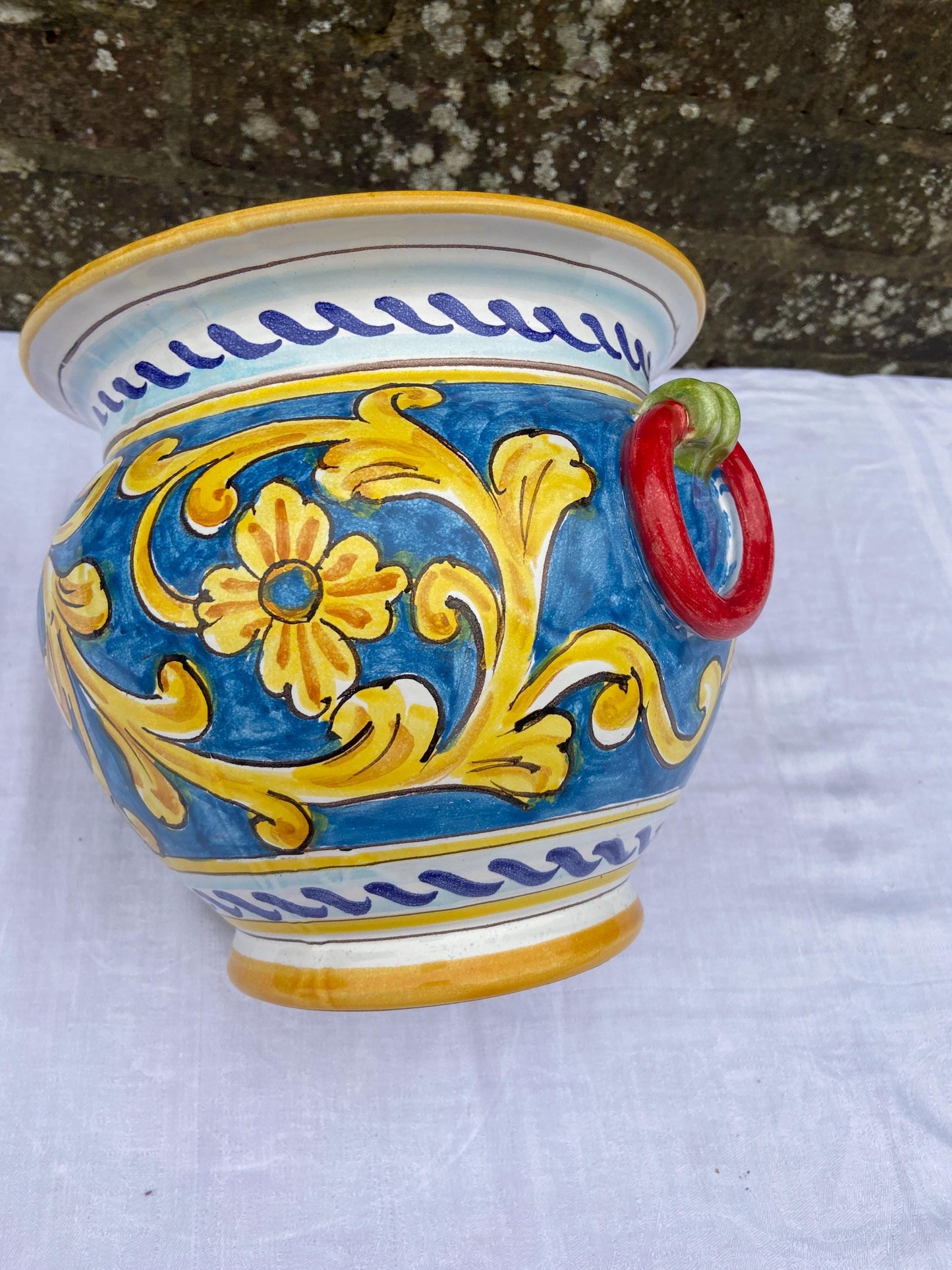 Hand painted and handmade vintage Sicilian Pottery Planter, Jardiniere Large