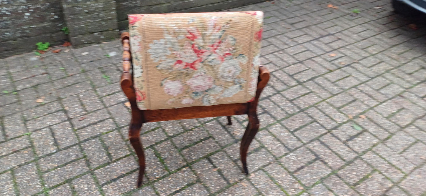 Beautiful Classy Vintage Upholstered Piano Stool | Inner Compartment & Aged Still Life Tapestry | Elegant Antique Storage Seat