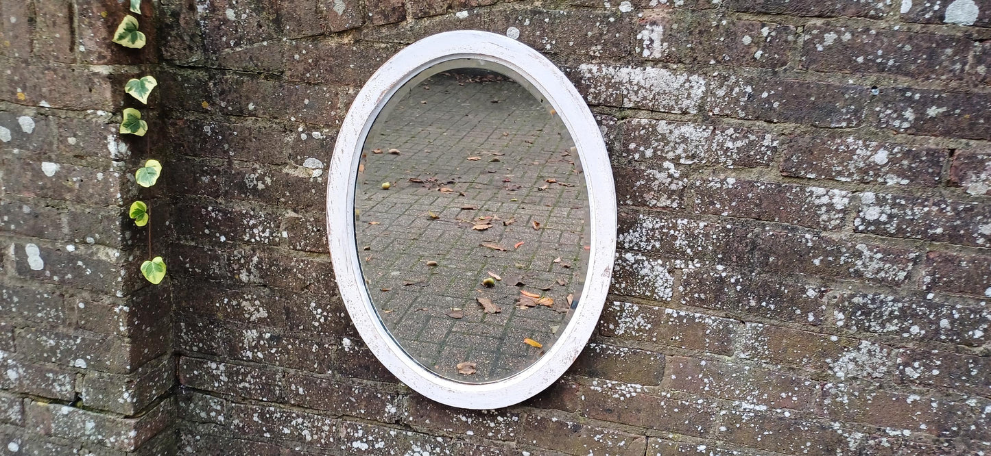 Bespoke Hand Painted and Distressed Vintage Early 20th Century Mahogany Oval Mirror Bevelled Glass