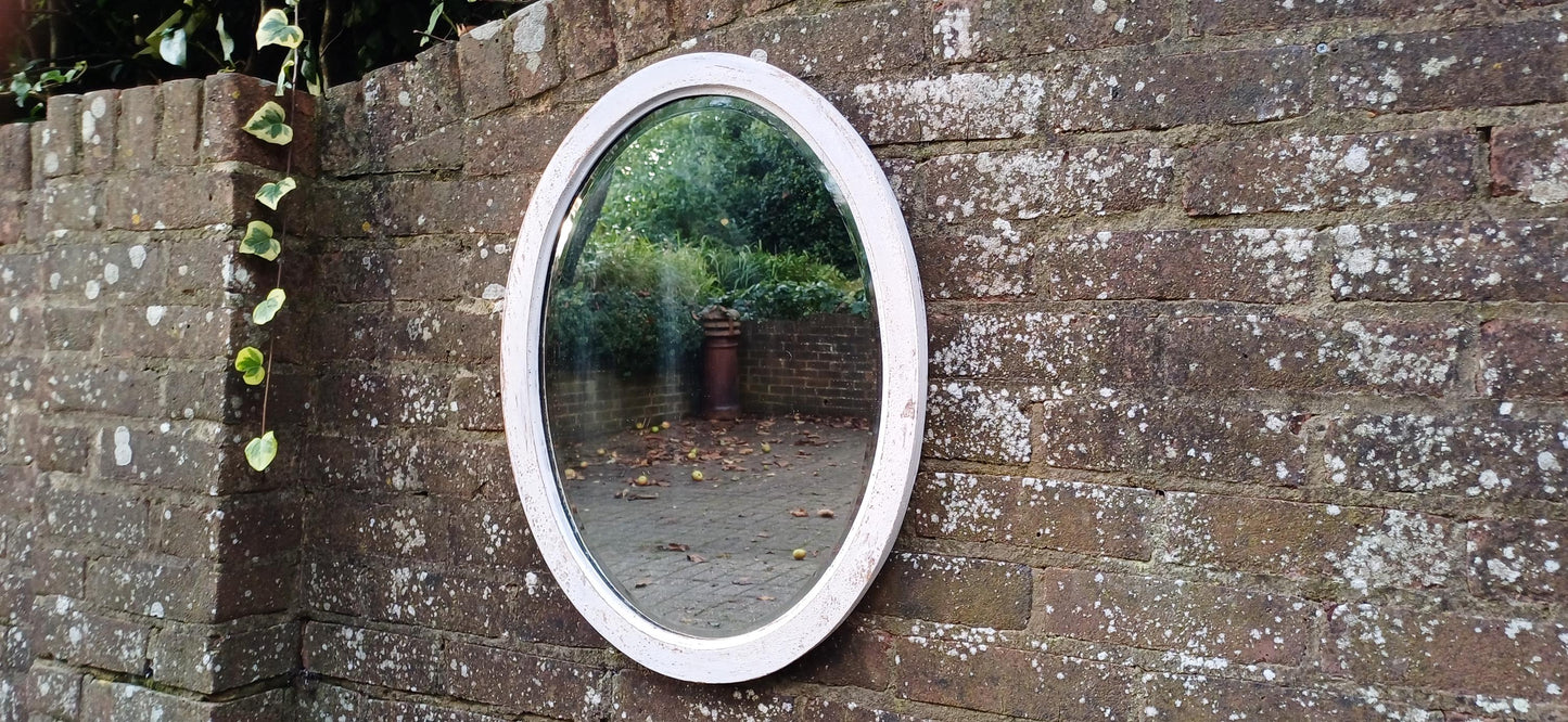 Bespoke Hand Painted and Distressed Vintage Early 20th Century Mahogany Oval Mirror Bevelled Glass