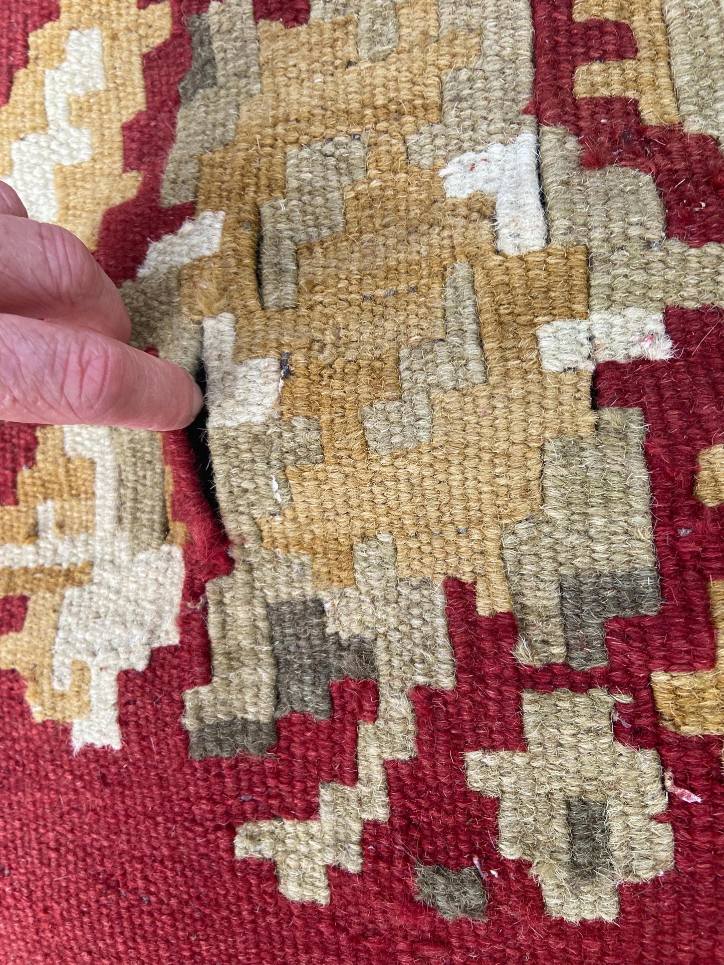 Vintage large kilim rug in red, dark blue/black - character rug 144cm x 89cm
