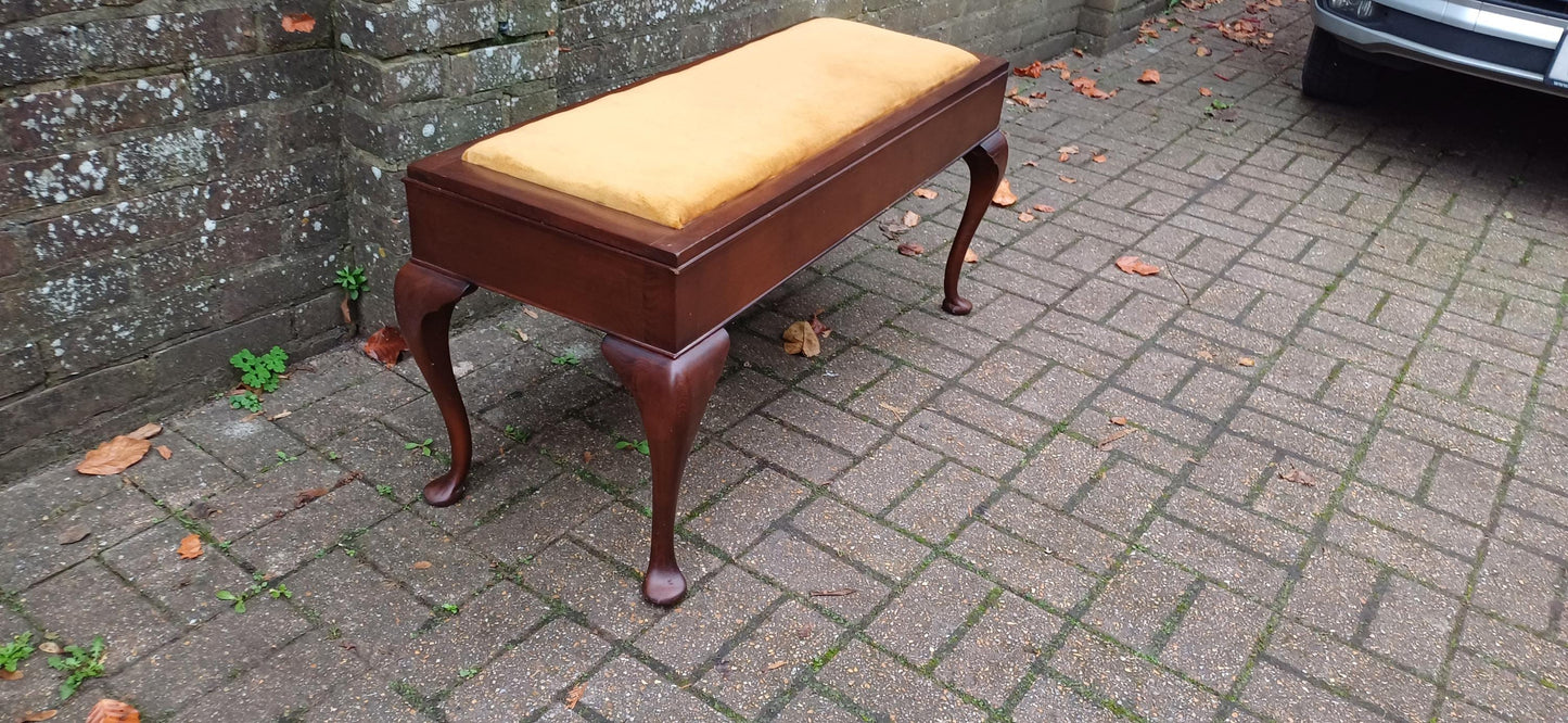 Double Top Quality Hardwood Double Piano Stool Cabriole Legs & Velvet Upholstery Elegant Music Bench. Hallway Bench as Storage Compartment.