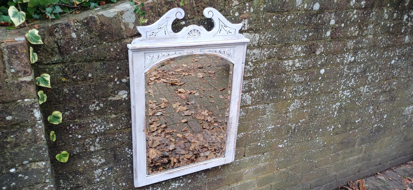 Beautiful Vintage Early 20th Century Decorative Painted Wall Mirror Bevelled Glass Upcycled Bespoke.
