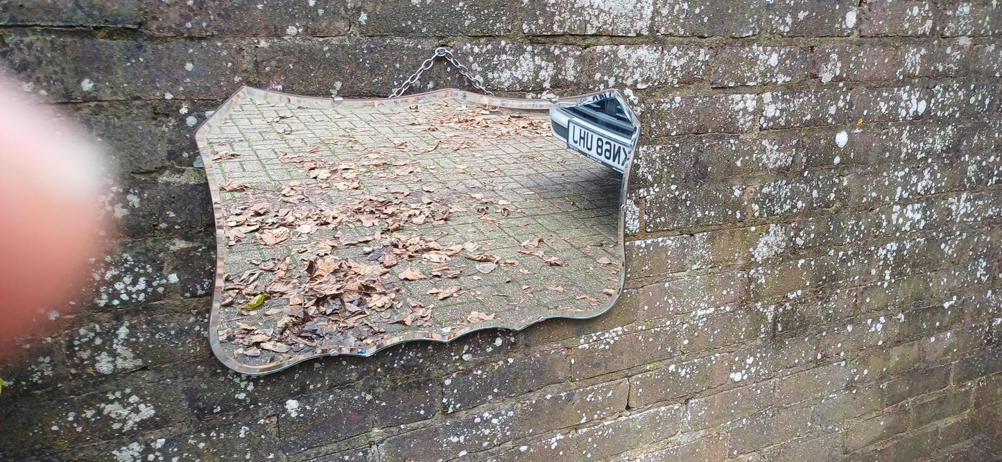 Vintage Retro Mid Century Shaped Wall Mirror Bevelled Glass.