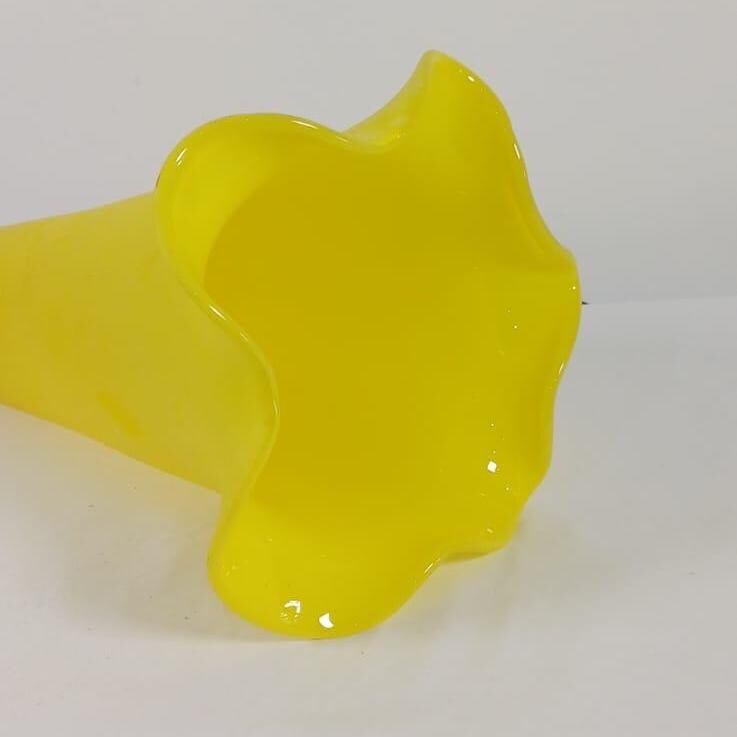 Retro Daffodil Yellow Tall and Thin Glass Lamp Shade – Daffodil Shape and Colour, vintage ceiling shade