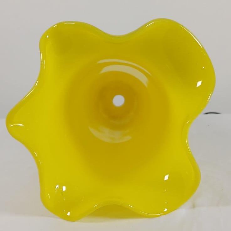 Retro Daffodil Yellow Tall and Thin Glass Lamp Shade – Daffodil Shape and Colour, vintage ceiling shade