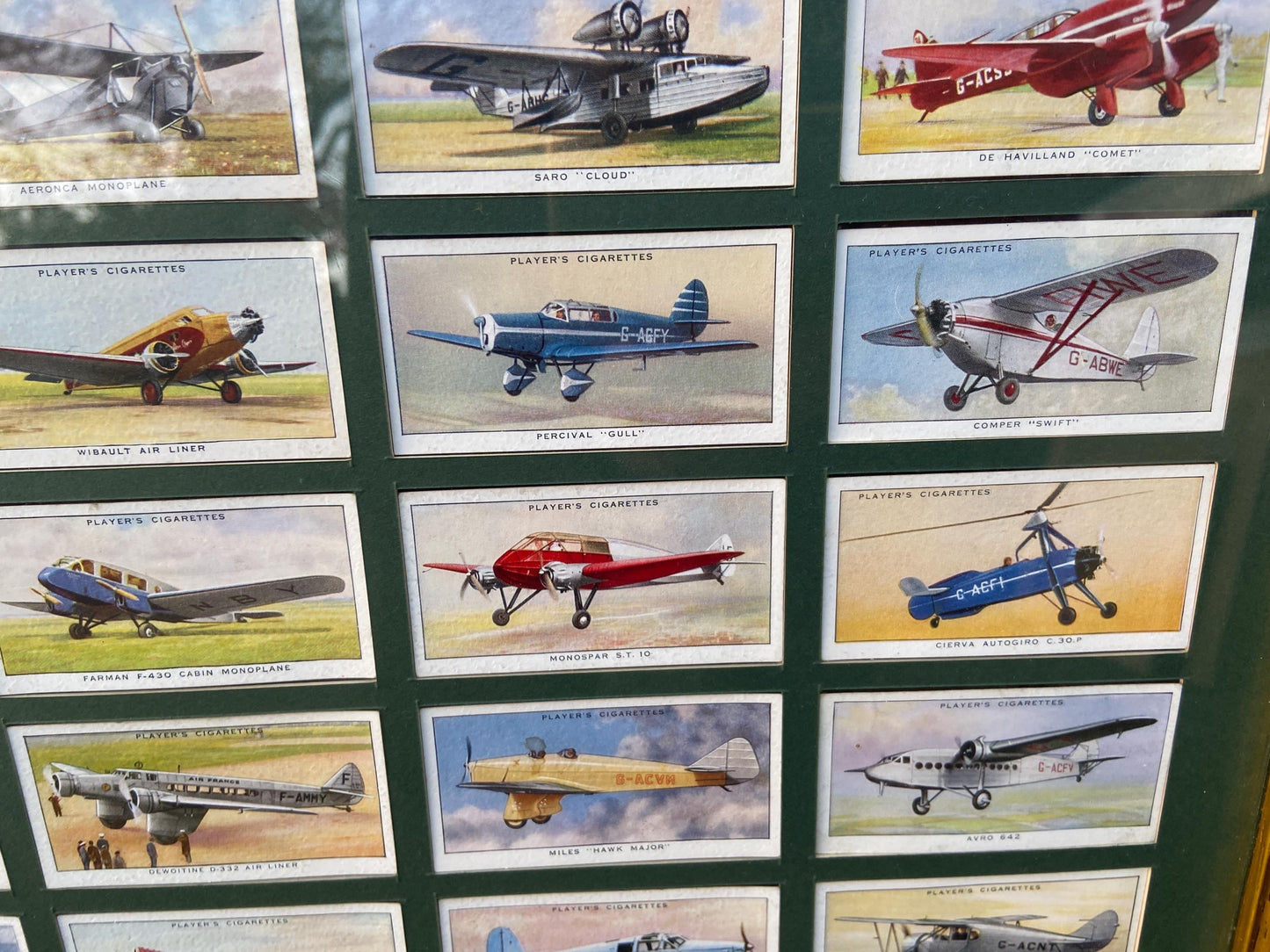 Framed Cigarette card collection of 50 vintage planes cigarette cards - cartophily, aviation aficiondao, aviation plane memorabilia