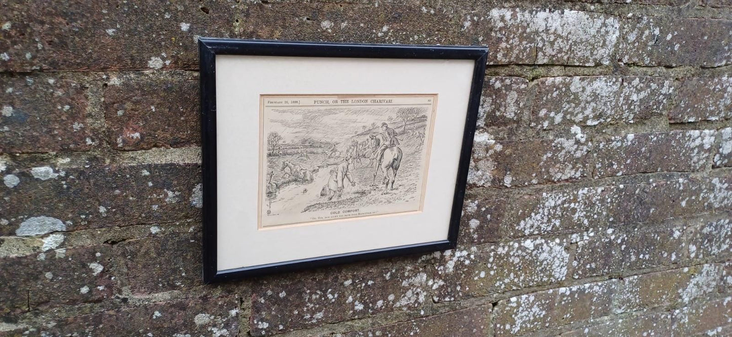 Wonderful Framed Antique Punch Fox Hunting Cartoon Fox Hunting ‘Cold Comfort’ Man Falling Off His Horse.c1898