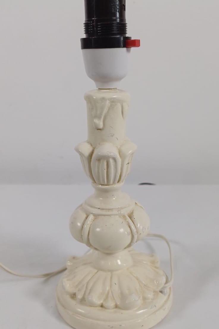 Retro vintage delightful small painted wooden table lamp - creamy white, working