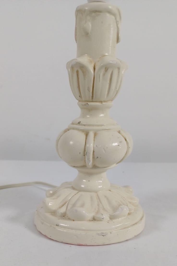 Retro vintage delightful small painted wooden table lamp - creamy white, working