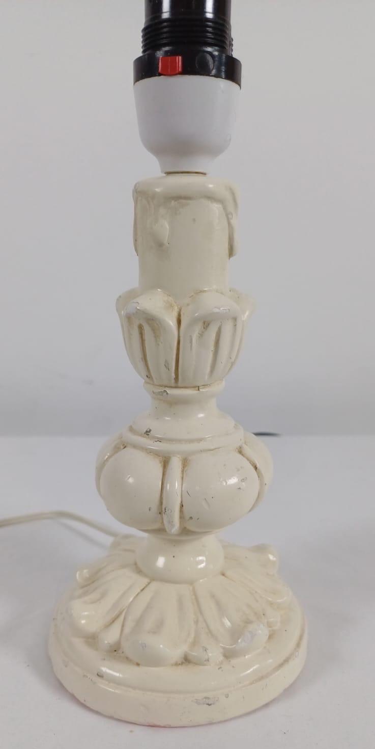Retro vintage delightful small painted wooden table lamp - creamy white, working