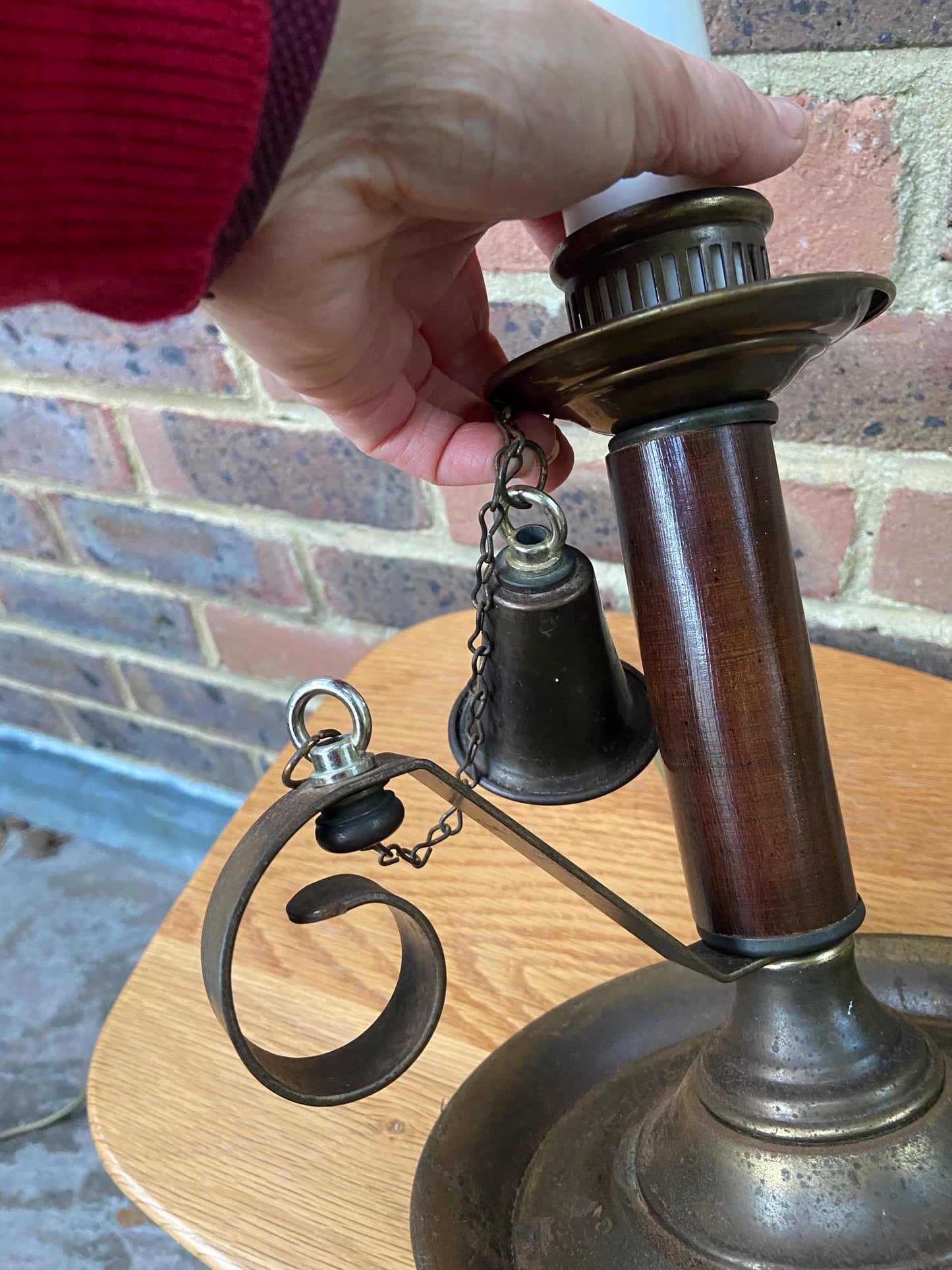 Large 1970s Mock Candlestick and Holder Lamp - metal, plastic and wood, working