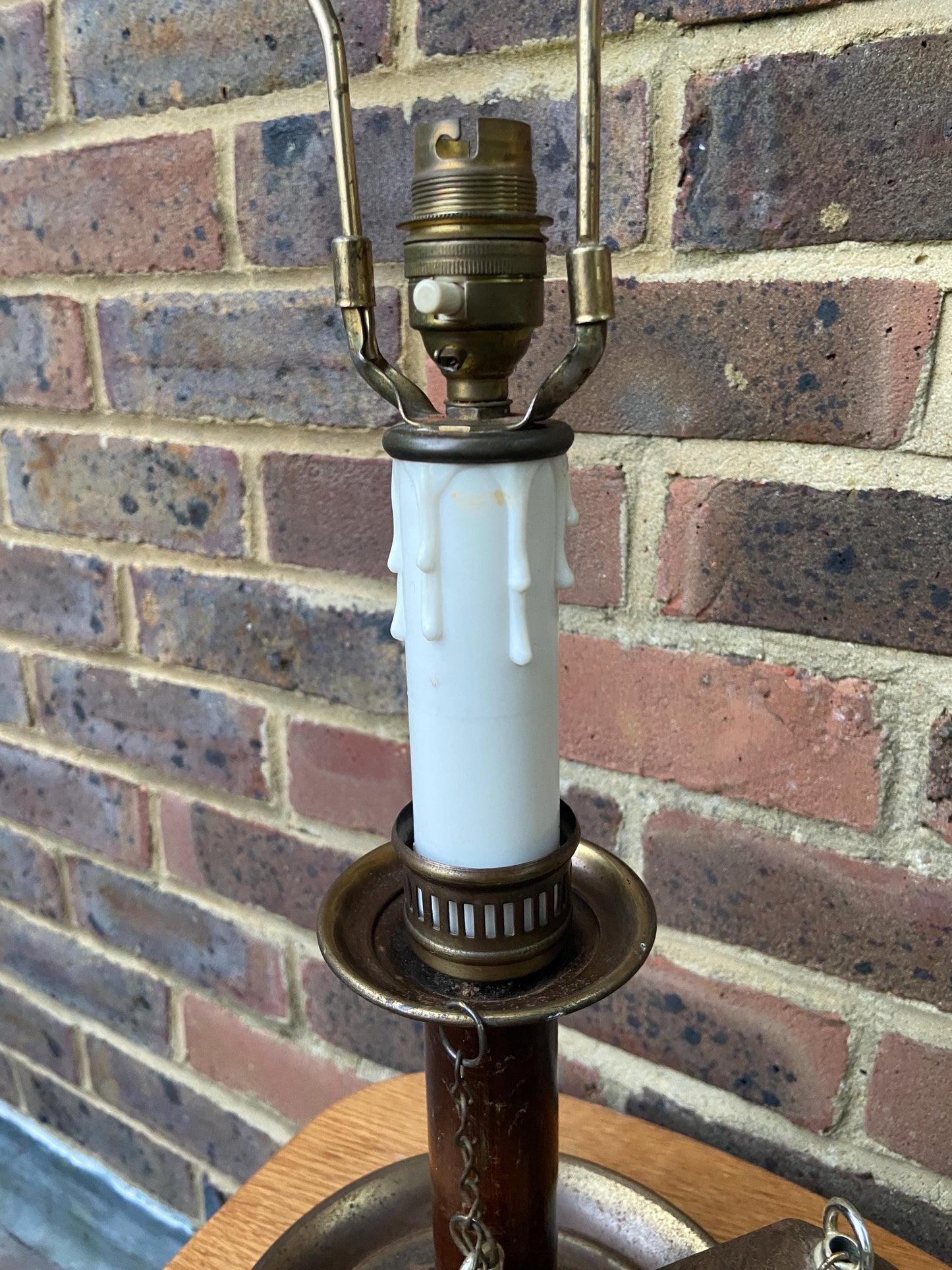 Large 1970s Mock Candlestick and Holder Lamp - metal, plastic and wood, working