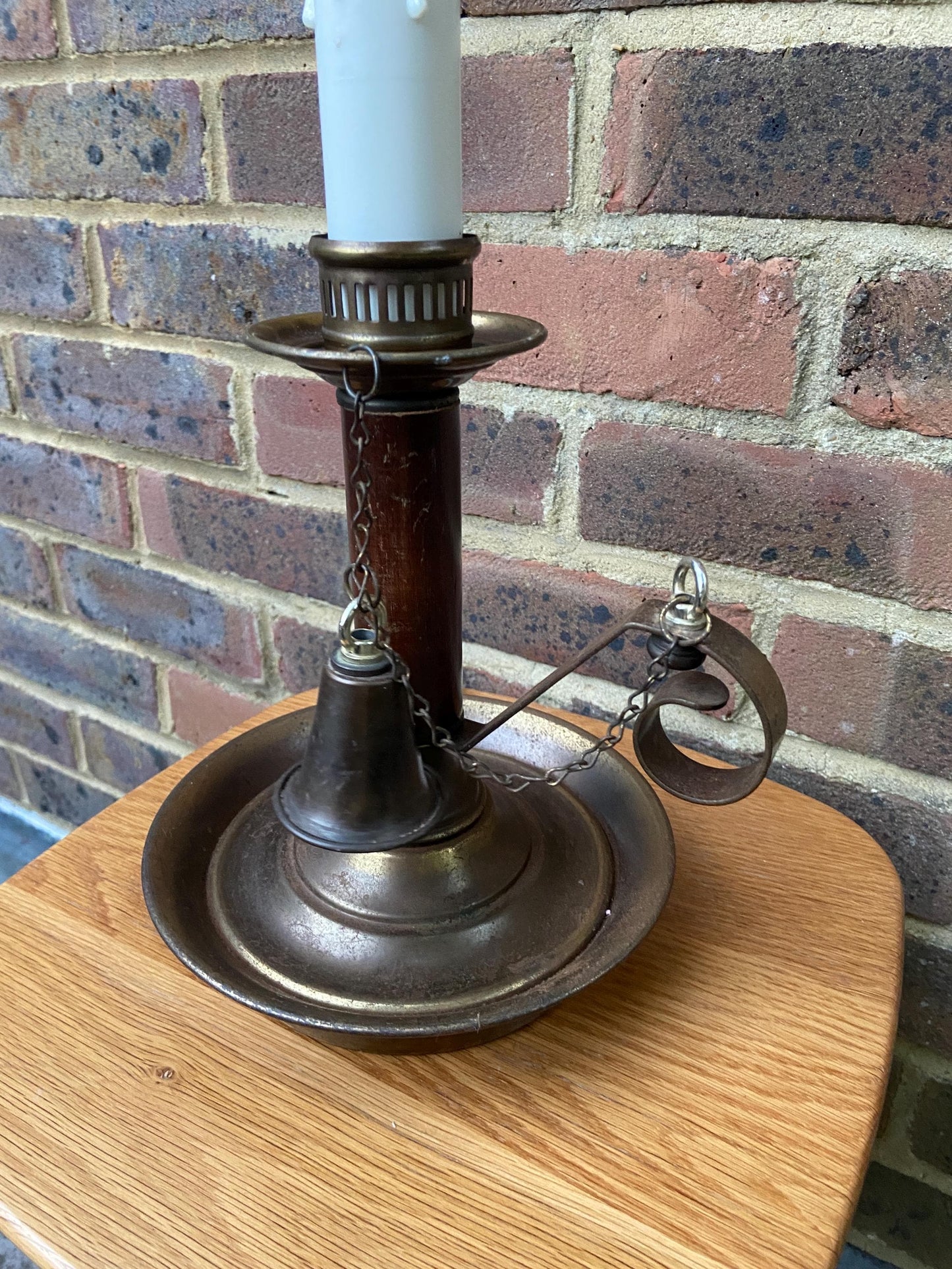 Large 1970s Mock Candlestick and Holder Lamp - metal, plastic and wood, working