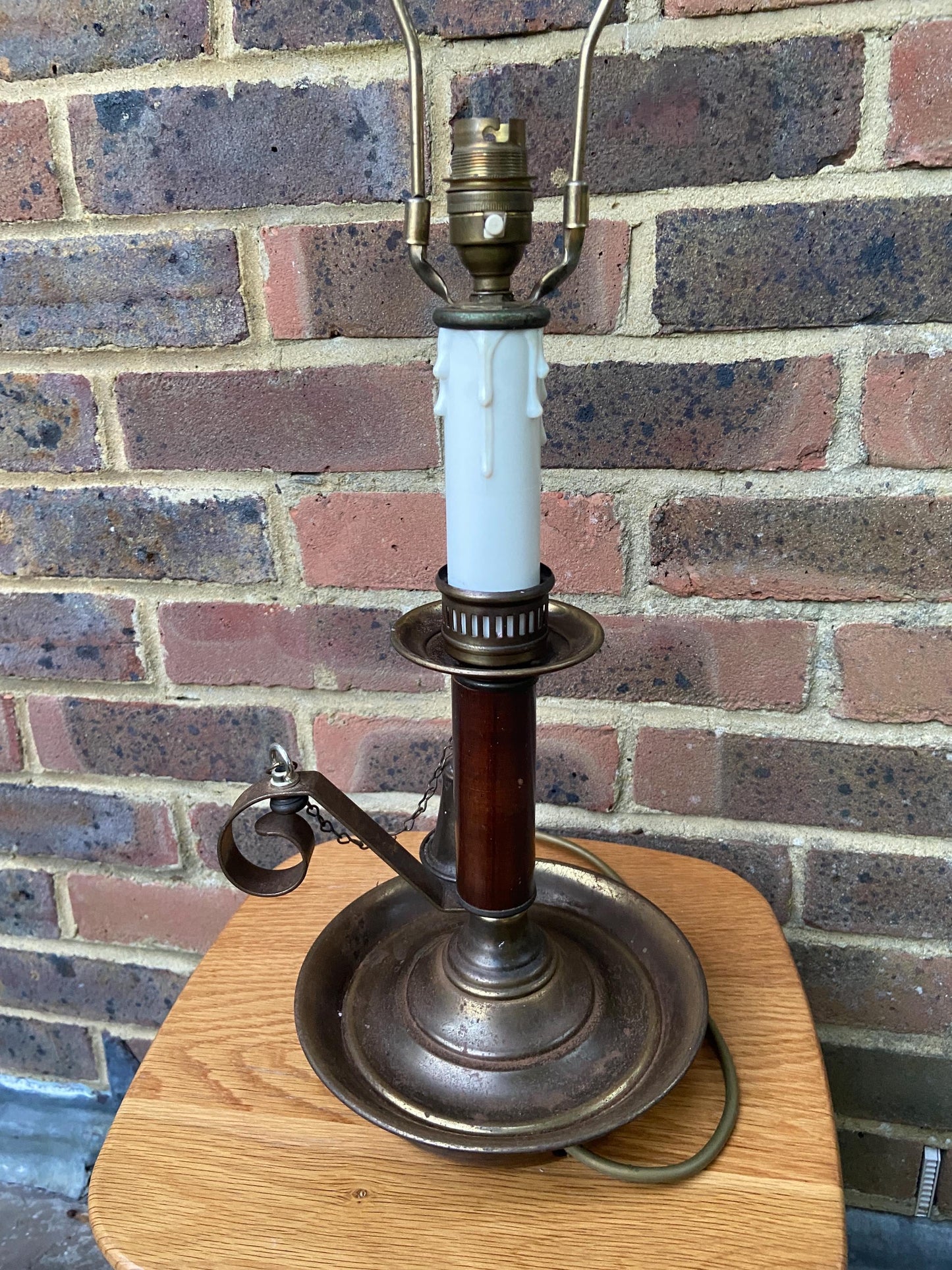 Large 1970s Mock Candlestick and Holder Lamp - metal, plastic and wood, working