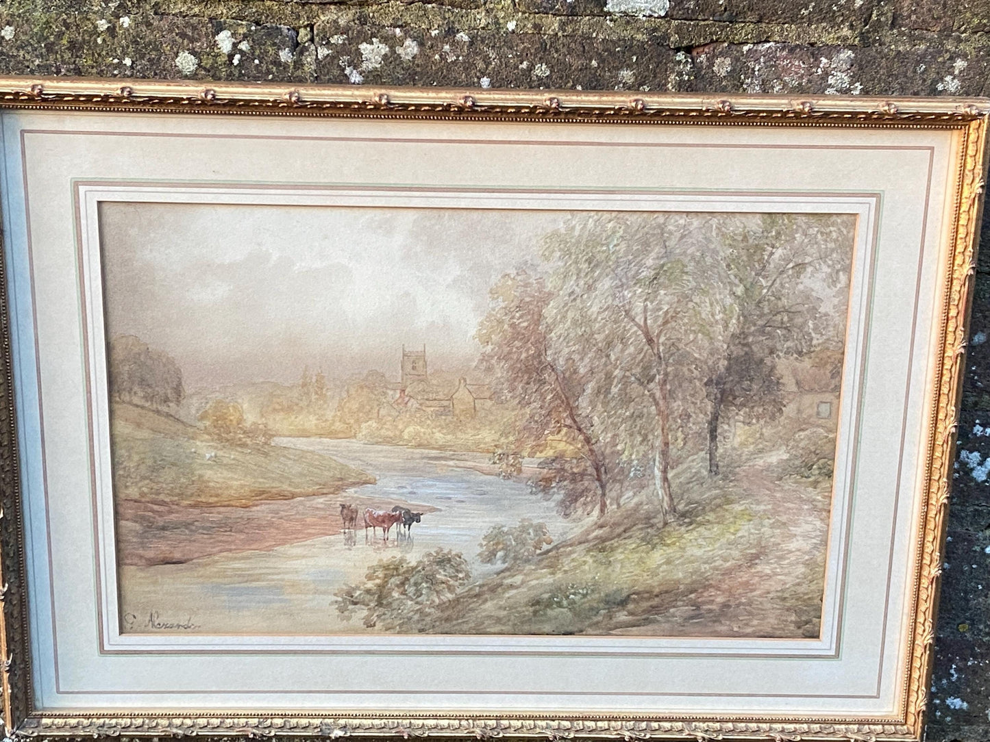 valley of rydale or rydal in Cumbria. Painted by G Alexander. 1900s water colour in original glazed gilt vintage frame