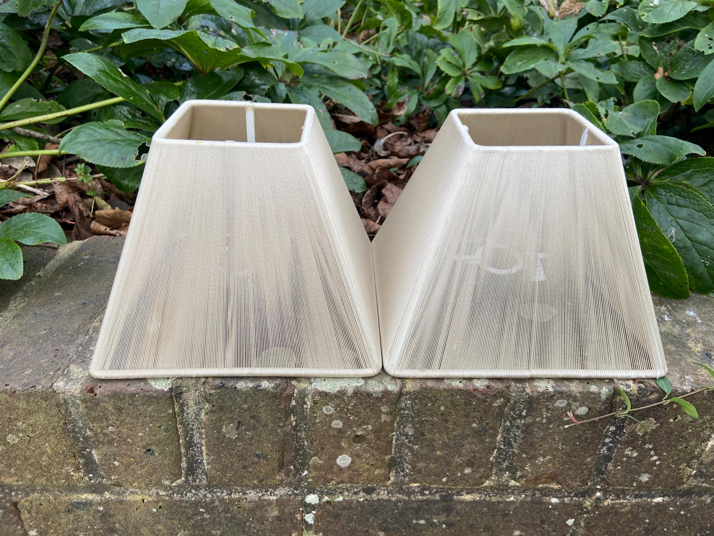 Pair of vintage string tapered sqaure small lamp shades 20cm sq, 15.5cm tall
