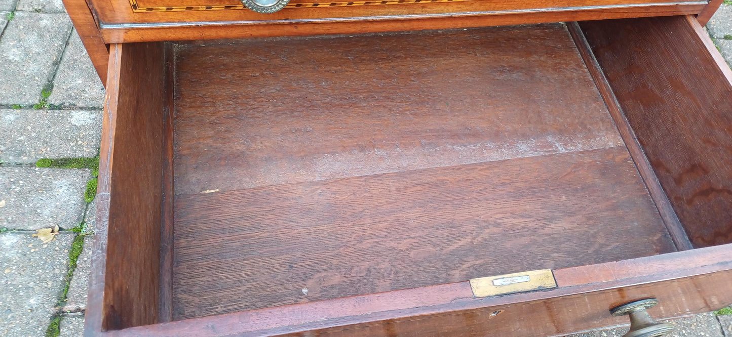 Georgian Early Victorian Mahogany Inlaid and Oak Cupboard with Drawers Sideboard
