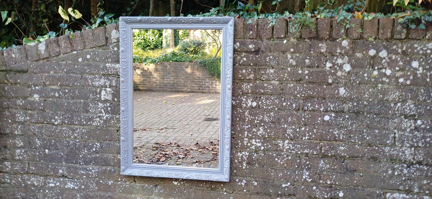 Very Large Painted Rectangular Mirror Grey with Gold Highlights Wooden Frame
