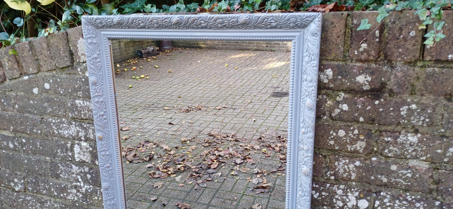 Very Large Painted Rectangular Mirror Grey with Gold Highlights Wooden Frame