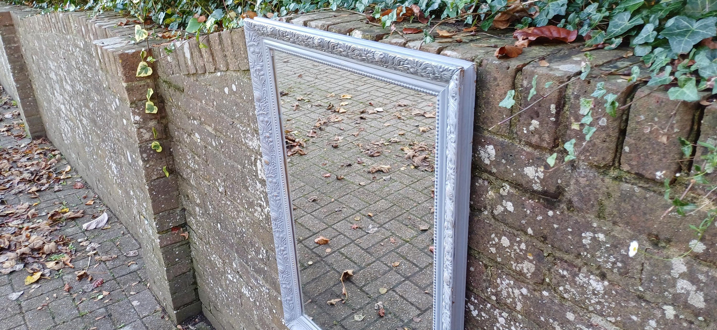 Very Large Painted Rectangular Mirror Grey with Gold Highlights Wooden Frame