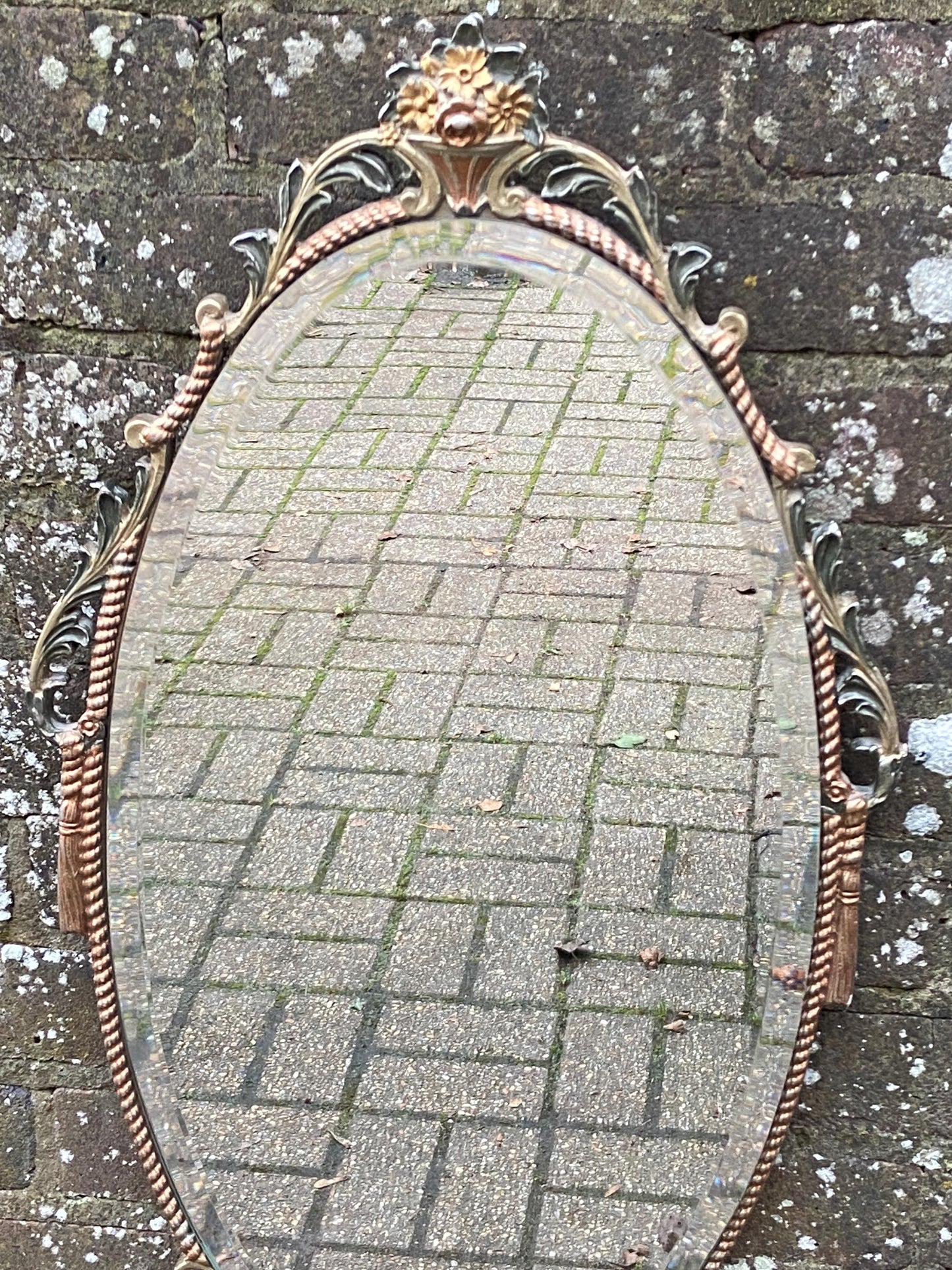 Unusual retro vintage oval mirror with moulded and painted frame - very attractive and excellent condition