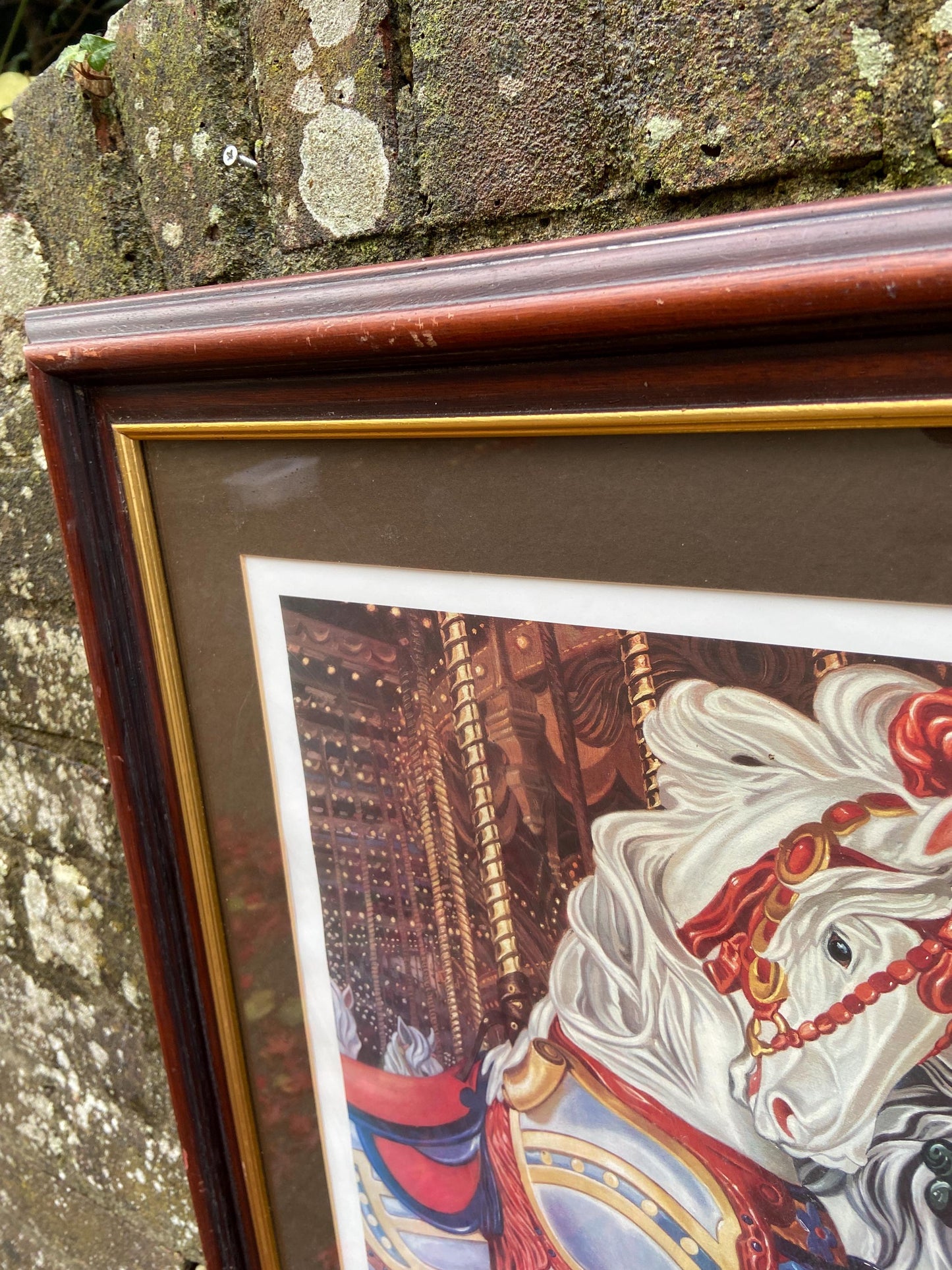 Carousel Horses "Neck and Neck" - Limited Edition vintage print (58/475) of a vintage painting by Roy Miller 1980s. Professionally framed.