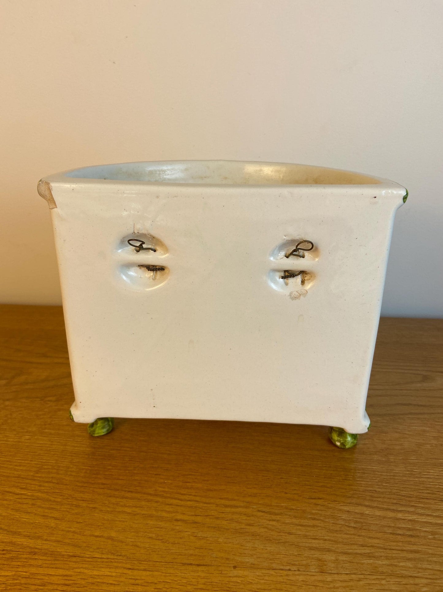 Vintage Bassano Italian handmade and hand painted ceramic Half Planter, Half Plant Pot, with a Red Cardinal bird on it 21cm x 19cm x 14cm