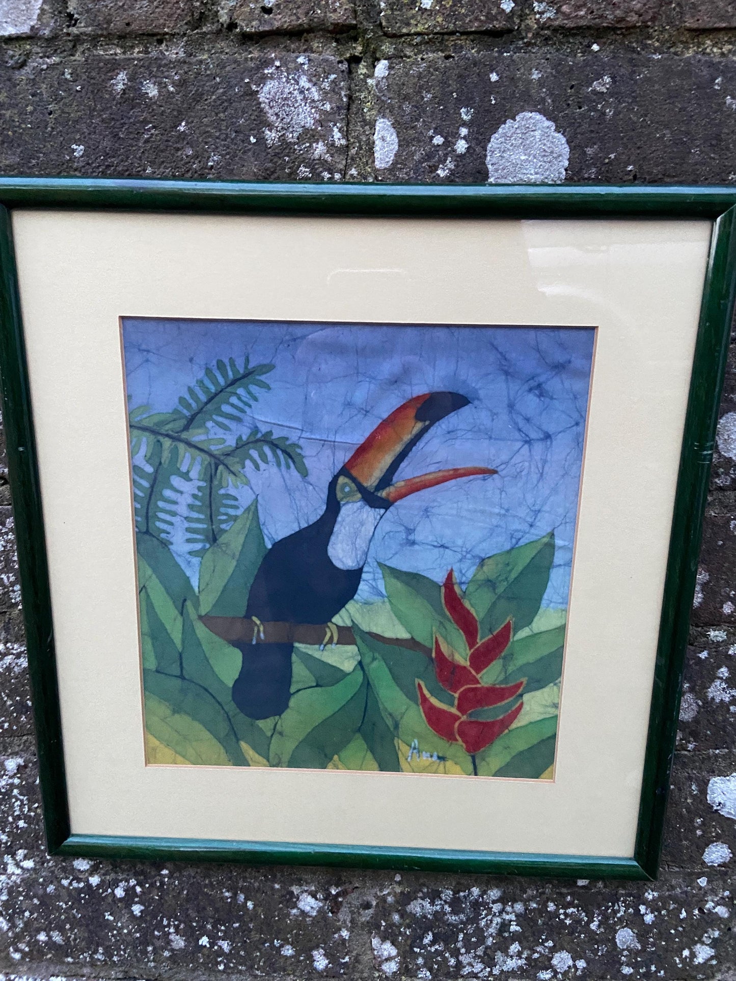 Vintage Batik Painting of a Toucan, in a glazed frame – Paradise Colours