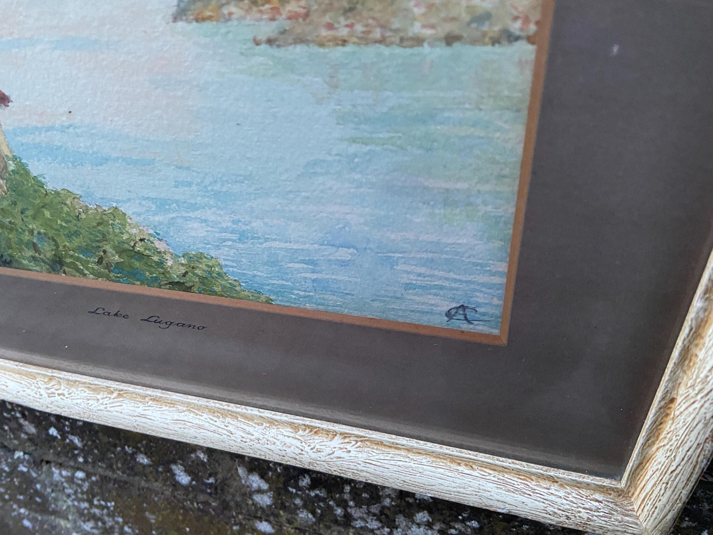 1950s Lake Lugano, Italy, and the Alps, original water colour in a classic vintage frame
