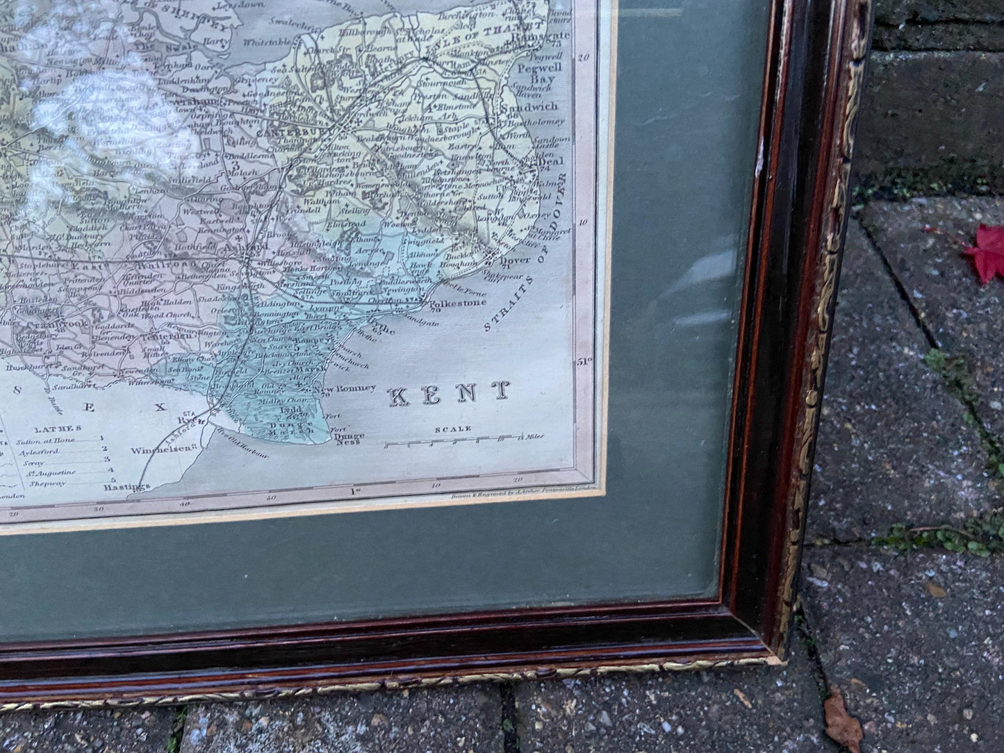 1800s vintage Kent map – hand painted print; drawn and engraved by J Archer Pentonville, London