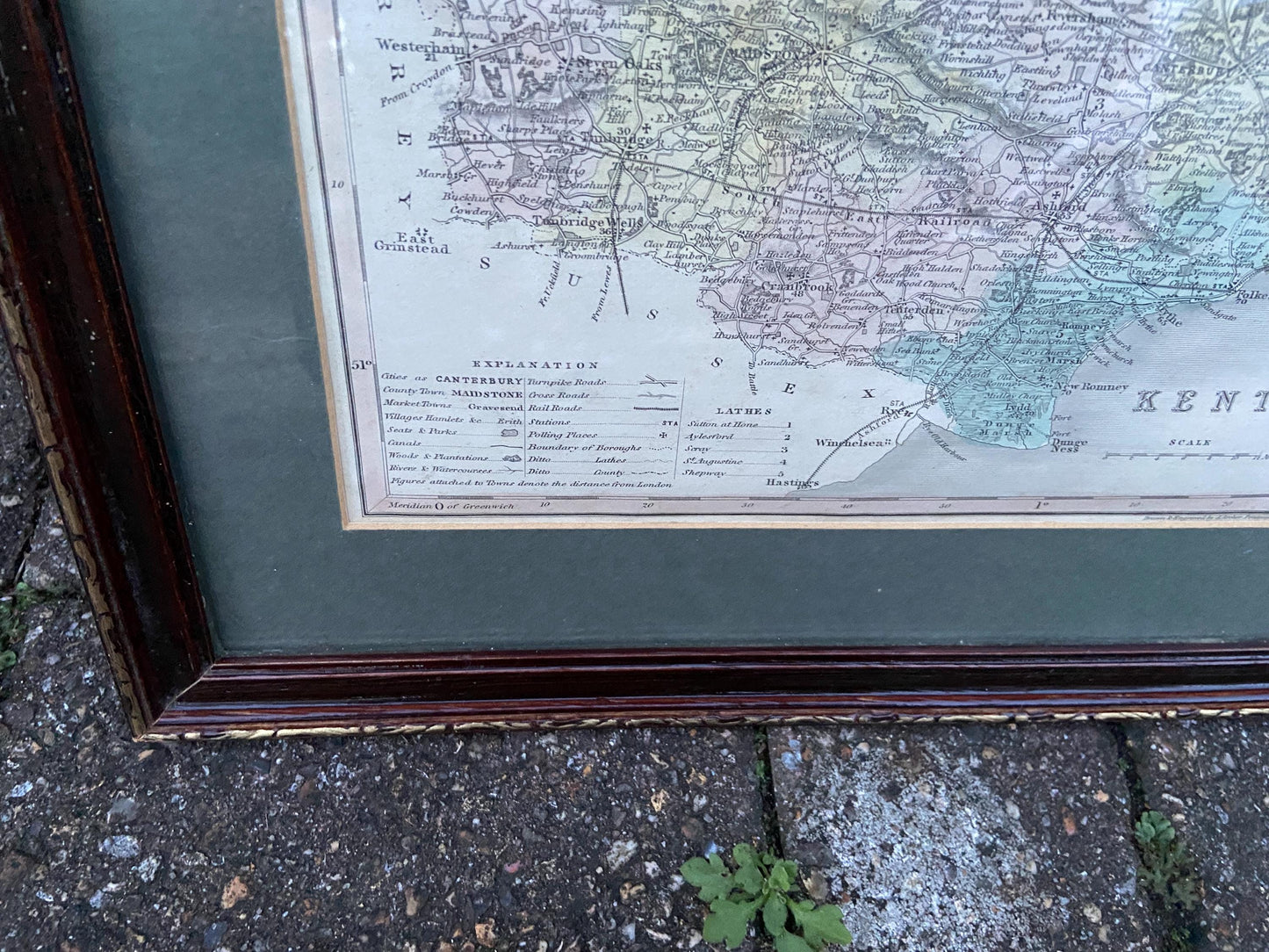 1800s vintage Kent map – hand painted print; drawn and engraved by J Archer Pentonville, London