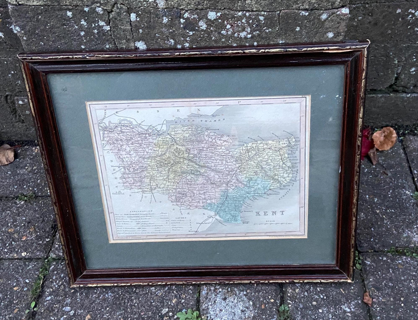 1800s map print of Kent. J Archer map. County Map. Framed in vintage frame