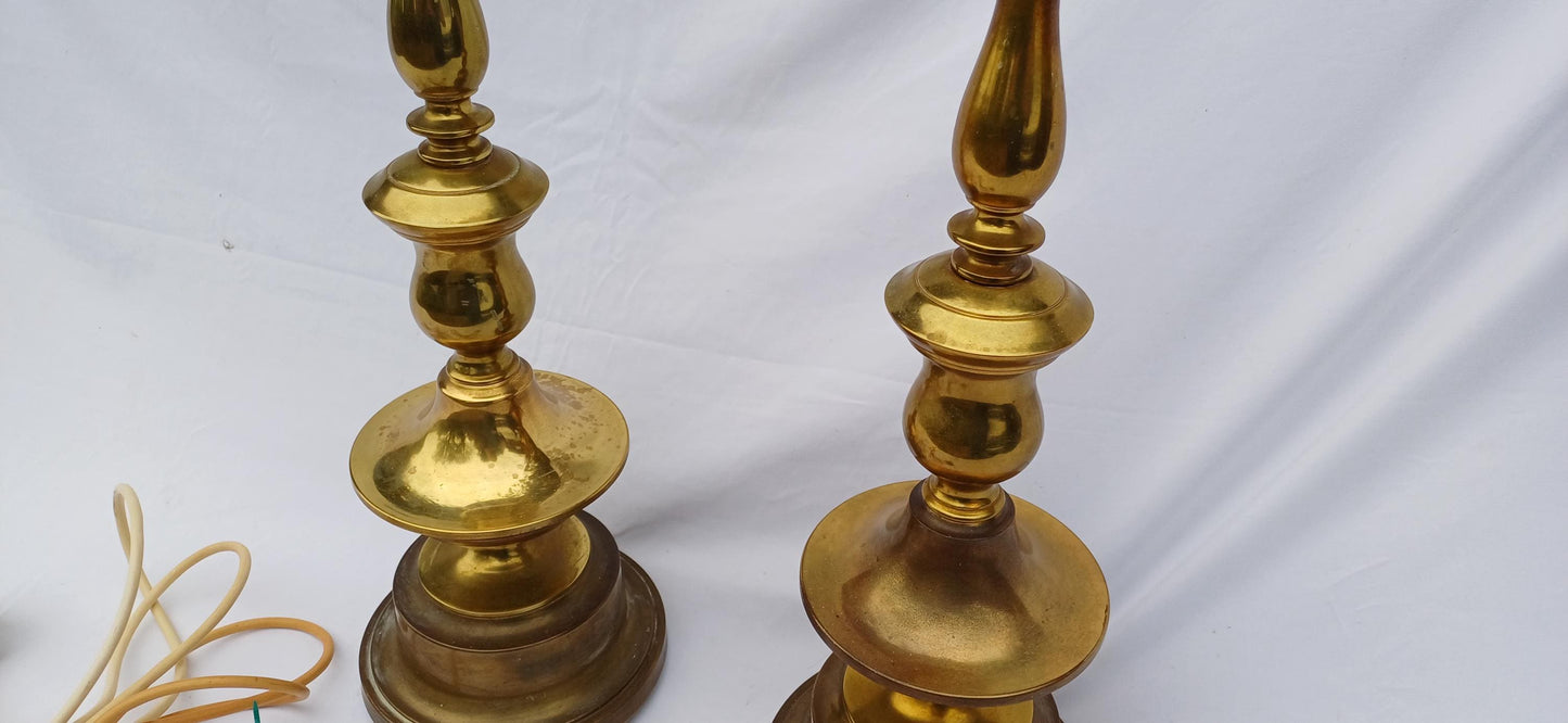 Huge Imposing Vintage pair of tall brass altar style candlestick holder lamp bases – 54cm tall