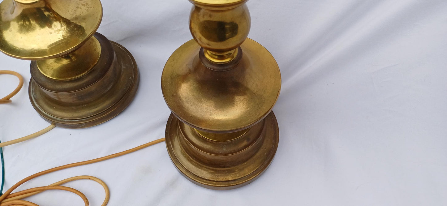 Huge Imposing Vintage pair of tall brass altar style candlestick holder lamp bases – 54cm tall