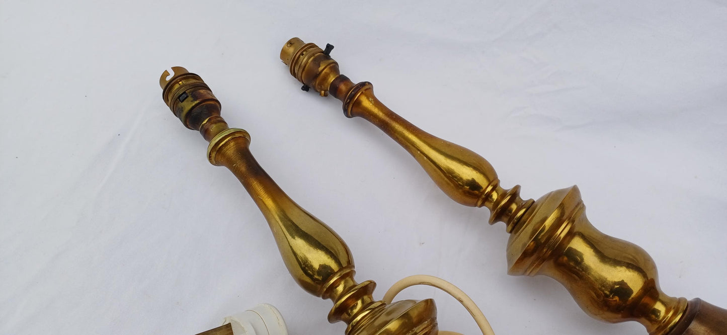 Huge Imposing Vintage pair of tall brass altar style candlestick holder lamp bases – 54cm tall