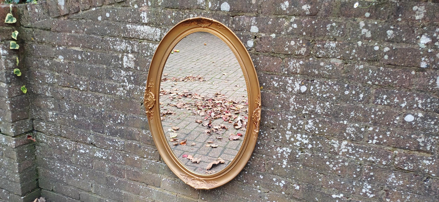 Striking Vintage 1980s Large Ornate Gold Composite Decorative Mirror – Retro Statement Piece