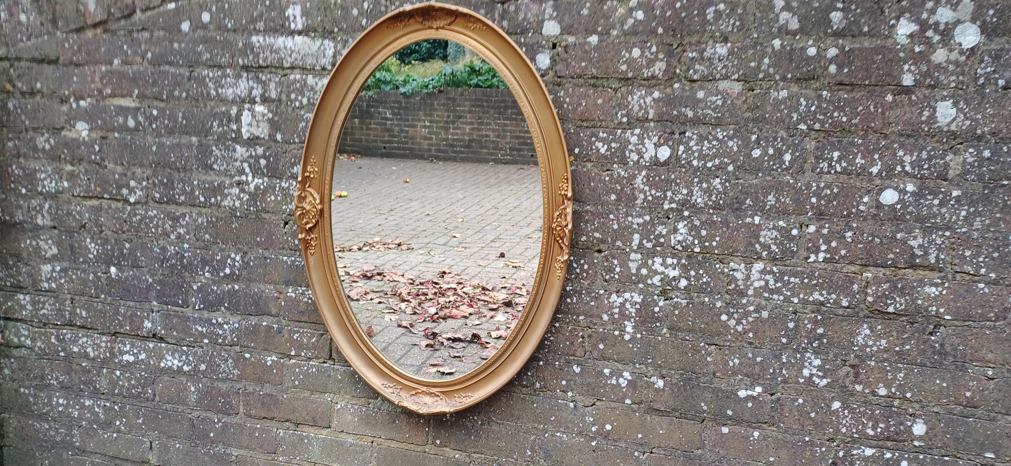 Striking Vintage 1980s Large Ornate Gold Composite Decorative Mirror – Retro Statement Piece