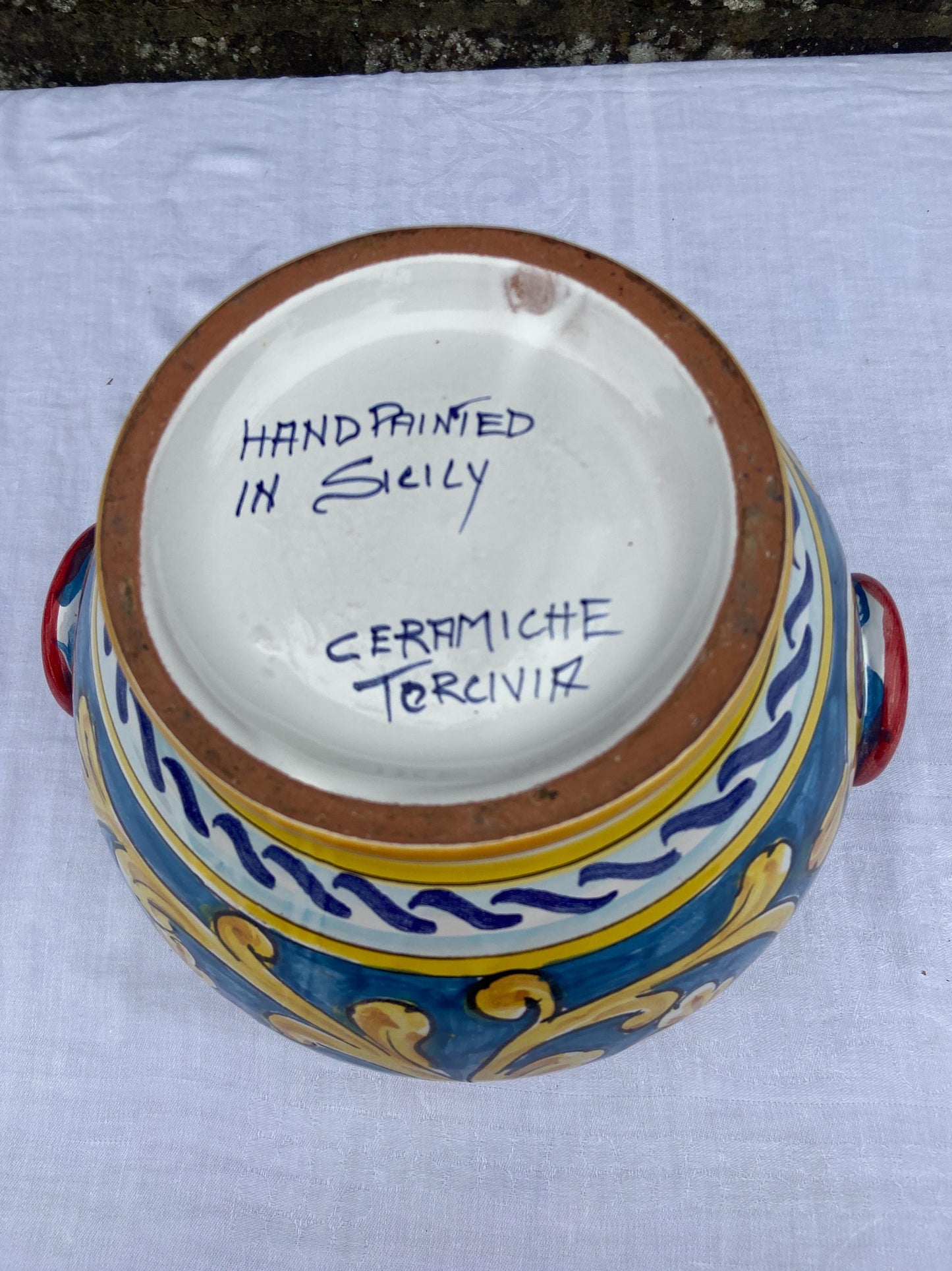 Hand painted and handmade vintage Sicilian Pottery Planter, Jardiniere Large