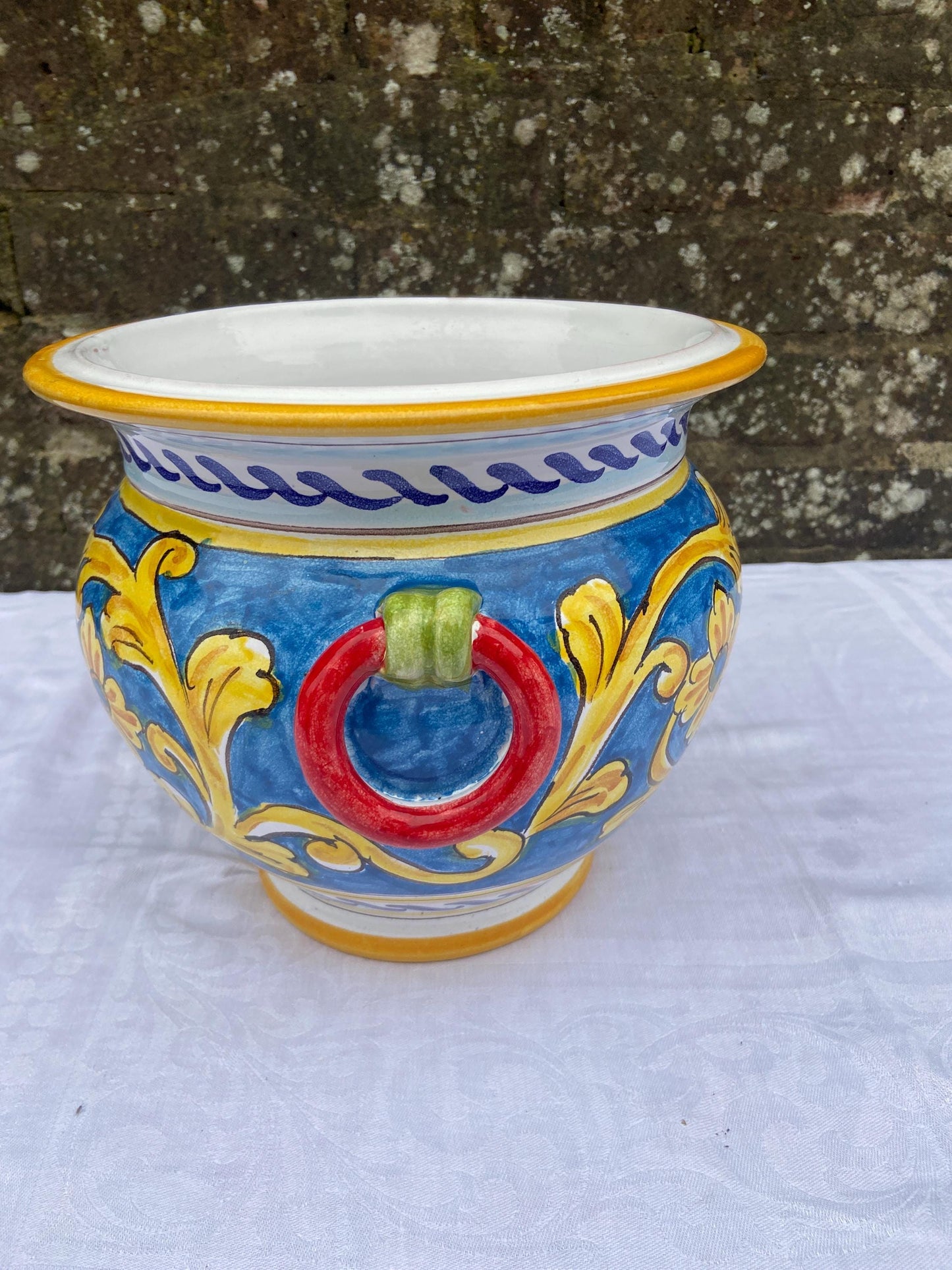 Hand painted and handmade vintage Sicilian Pottery Planter, Jardiniere Large