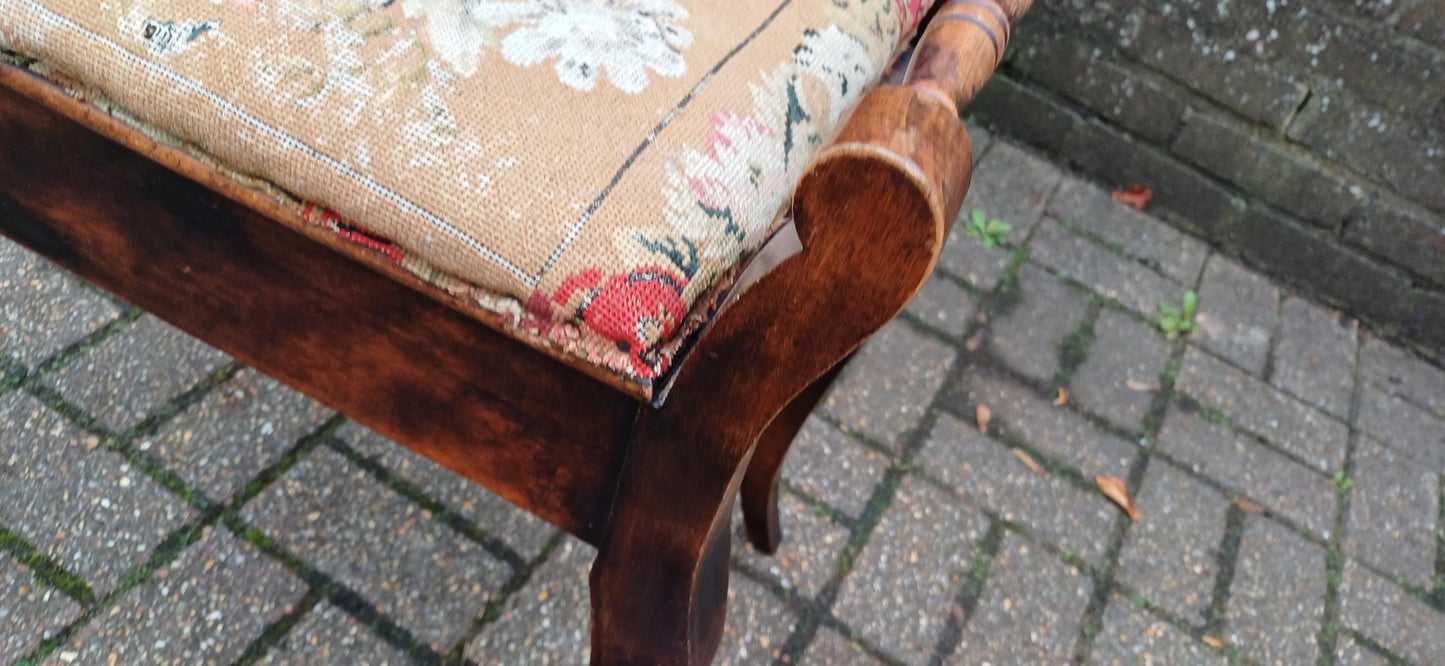 Beautiful Classy Vintage Upholstered Piano Stool | Inner Compartment & Aged Still Life Tapestry | Elegant Antique Storage Seat